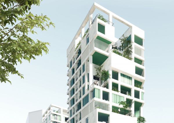 Piastrelle colorate di bianco e di verde per la  Kaohsiung Social Housing.