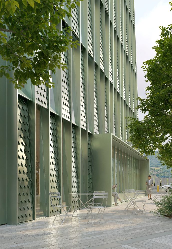 La facciata dell'alluminio della Casa della Mobilità a Bolzano, progetto Park Associati La facciata dell'alluminio della Casa della Mobilità a Bolzano, progetto Park Associati