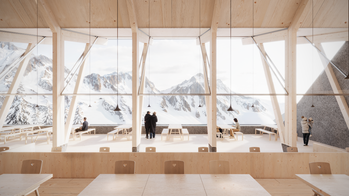 L'interno in legno e con grandi vetrate della Nuova stazione montana a Ponte di Legno firmata Peter Picher Architecture. L'interno in legno e con grandi vetrate della Nuova stazione montana a Ponte di Legno firmata Peter Picher Architecture.