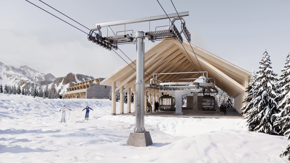 La nuova stazione montana e sullo sfondo il rifugio a ponte di legno La nuova stazione montana e sullo sfondo il rifugio a ponte di legno