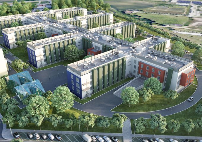 Render degli edifici della Città delle scienze e dell’ambiente a Grugliasco