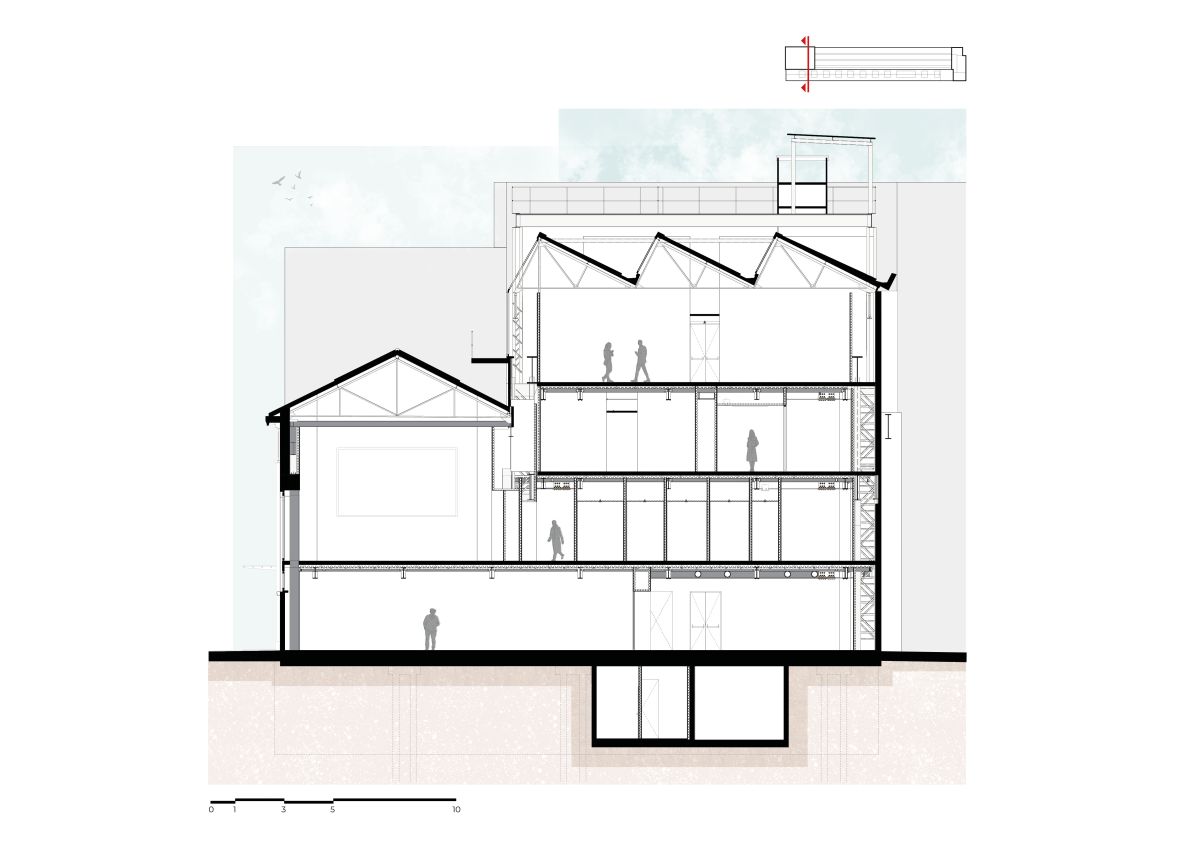 Sezione trasversale dell’edificio che ospita il nuovo Fendi Showroom di Milano 