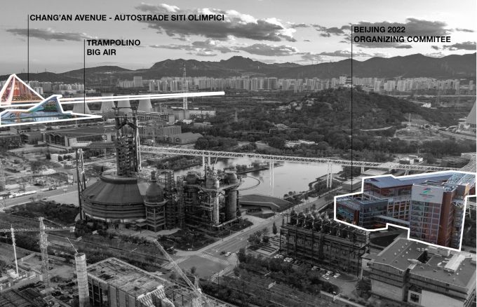 Vista del sito olimpico di Shougang con indicazione dei vari impianti
