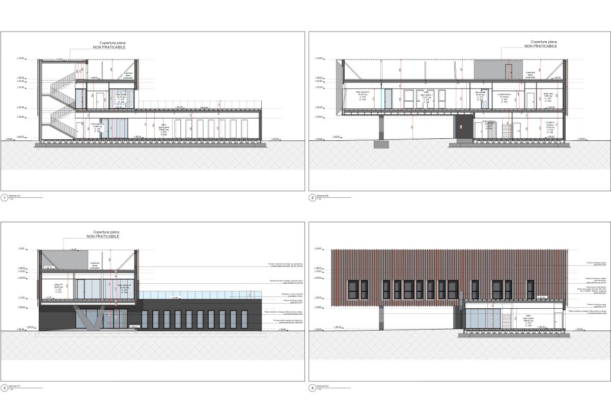 Sezioni della palazzina uffici della nuova sede Italgas