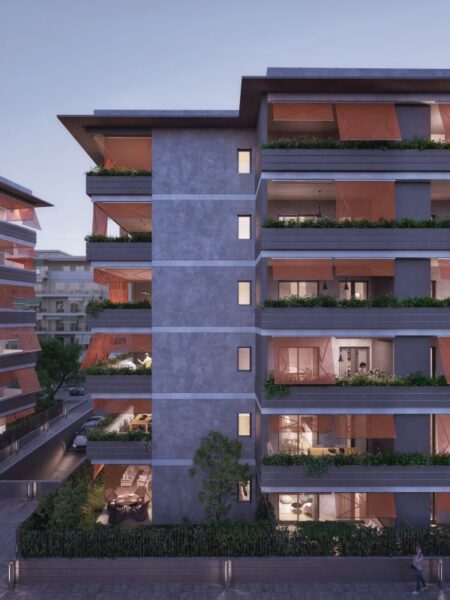 Render del complesso residenziale Nuova Bonelli in via di Villa Bonelli a Roma realizzato da CAM