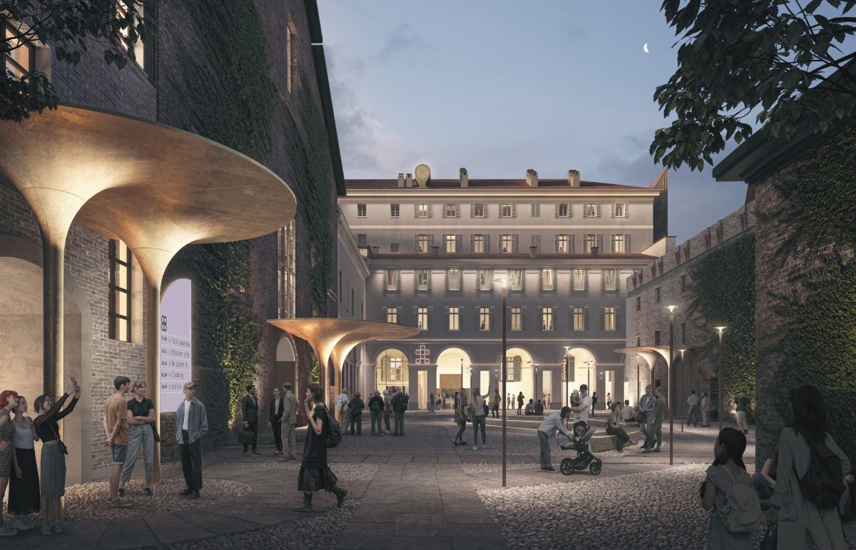 Cavallerizza Reale di Torino : Render della Piazzetta Fratelli Vasco vista dall’ingresso di via Verdi 
