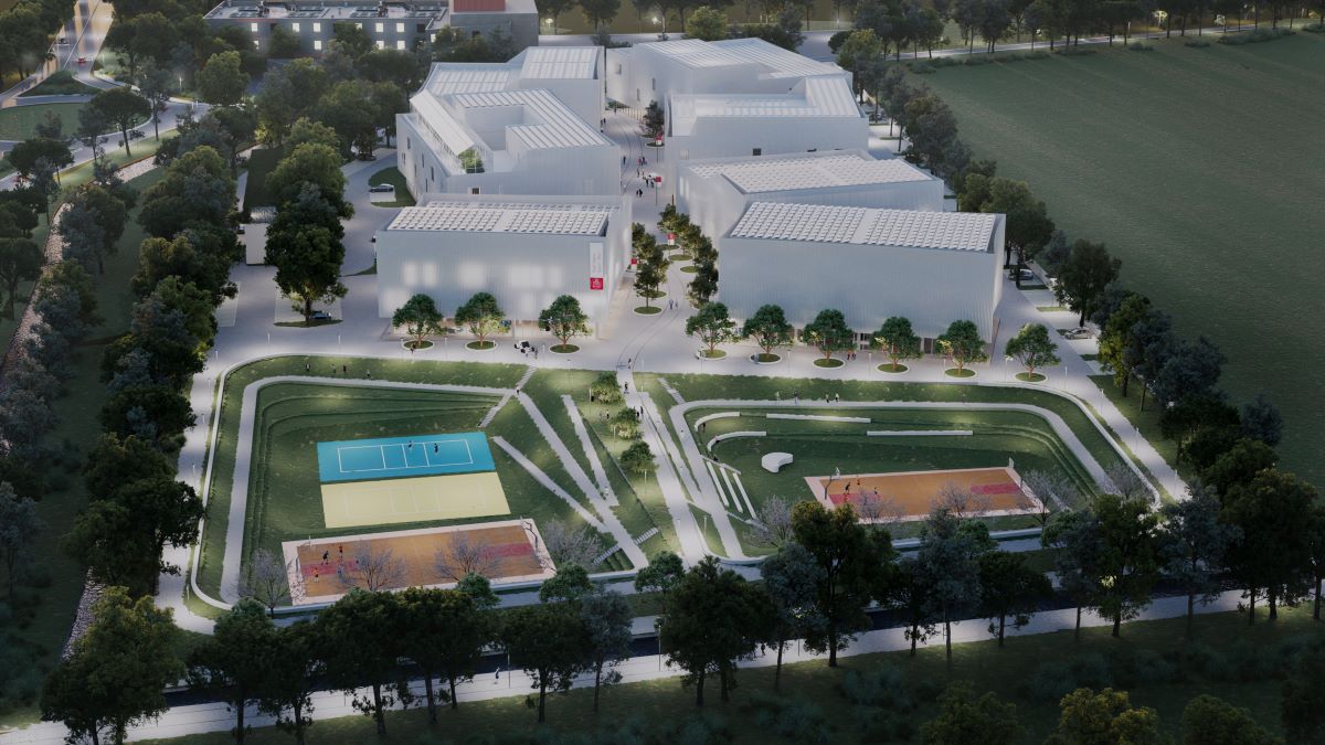 Il campus della Scuola Superiore Sant’Anna a San Giuliano Terme, con i suoi sette nuovi edifici e il campo sportivo