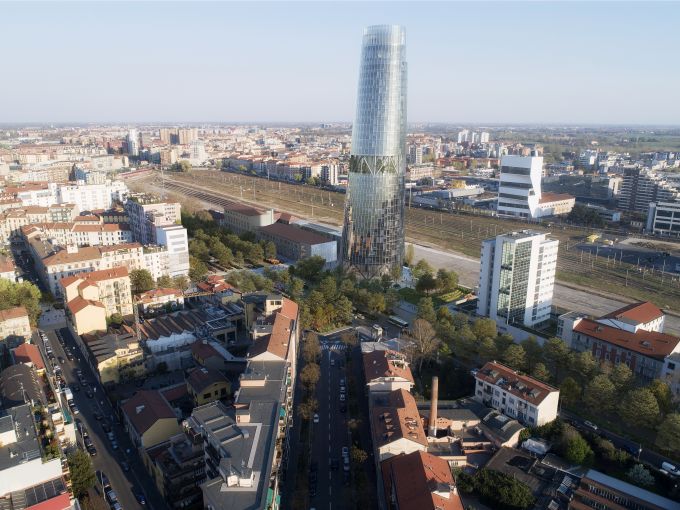 La Torre Faro a Milano e, sulla destra, la Fondazione Prada La Torre Faro a Milano e, sulla destra, la Fondazione Prada
