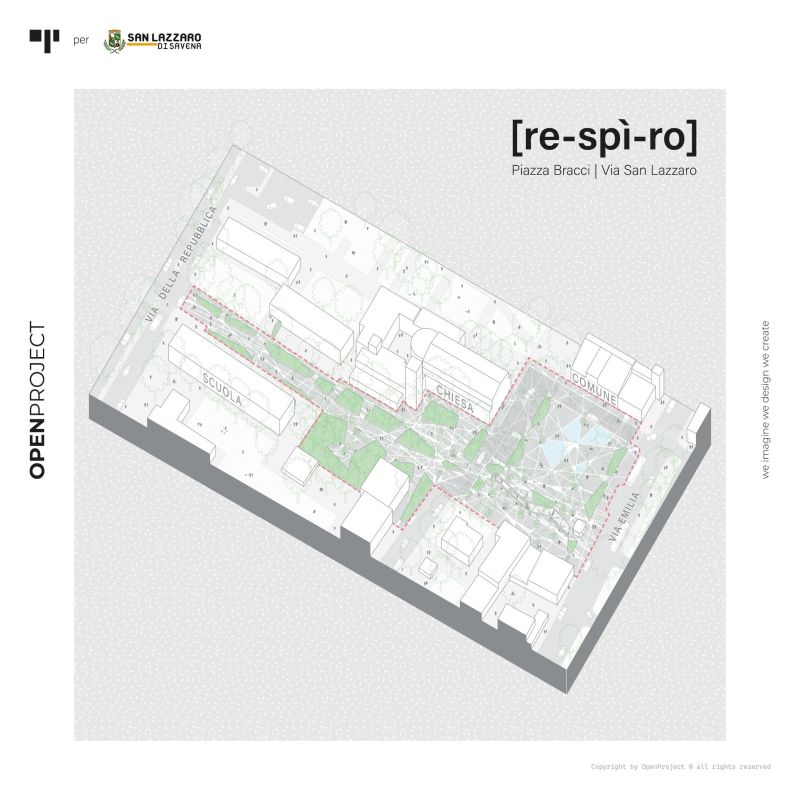 Lo schema planimetrico della piazza e delle strade interessate dal progetto Respiro