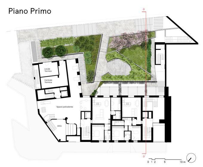Pianta del piano primo del nuovo edificio in via Lomellina a Torino