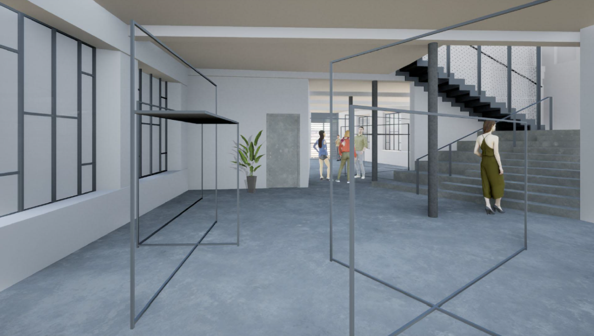 Alba, il recupero dell’ex Casa Miroglio: dettaglio della scala di collegamento al primo piano