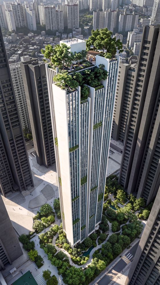 Seoul, la torre adattiva di Carlo Ratti sollevata sui "tacchi" con giardino sul tetto