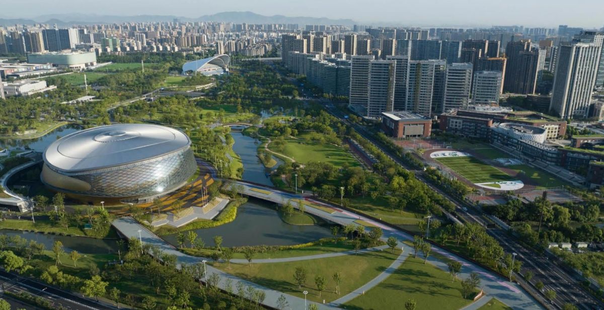 L'Hybrid Table Tennis Stadium dell'Eco Park Hangzhou 