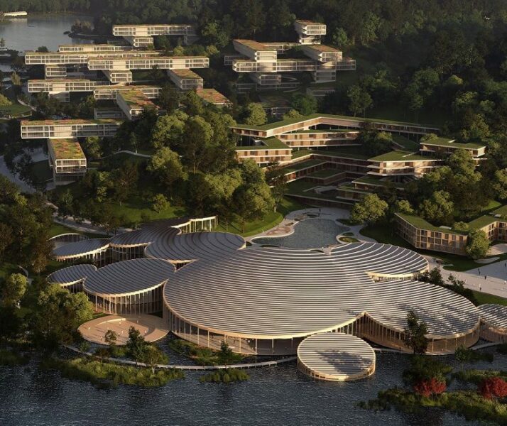 Padiglioni in legno che si intersecano: la proposta per la Guangming Scientist Valley