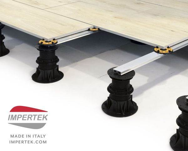 Sistema Impertek per pavimenti sopraelevati misti ceramica e legno