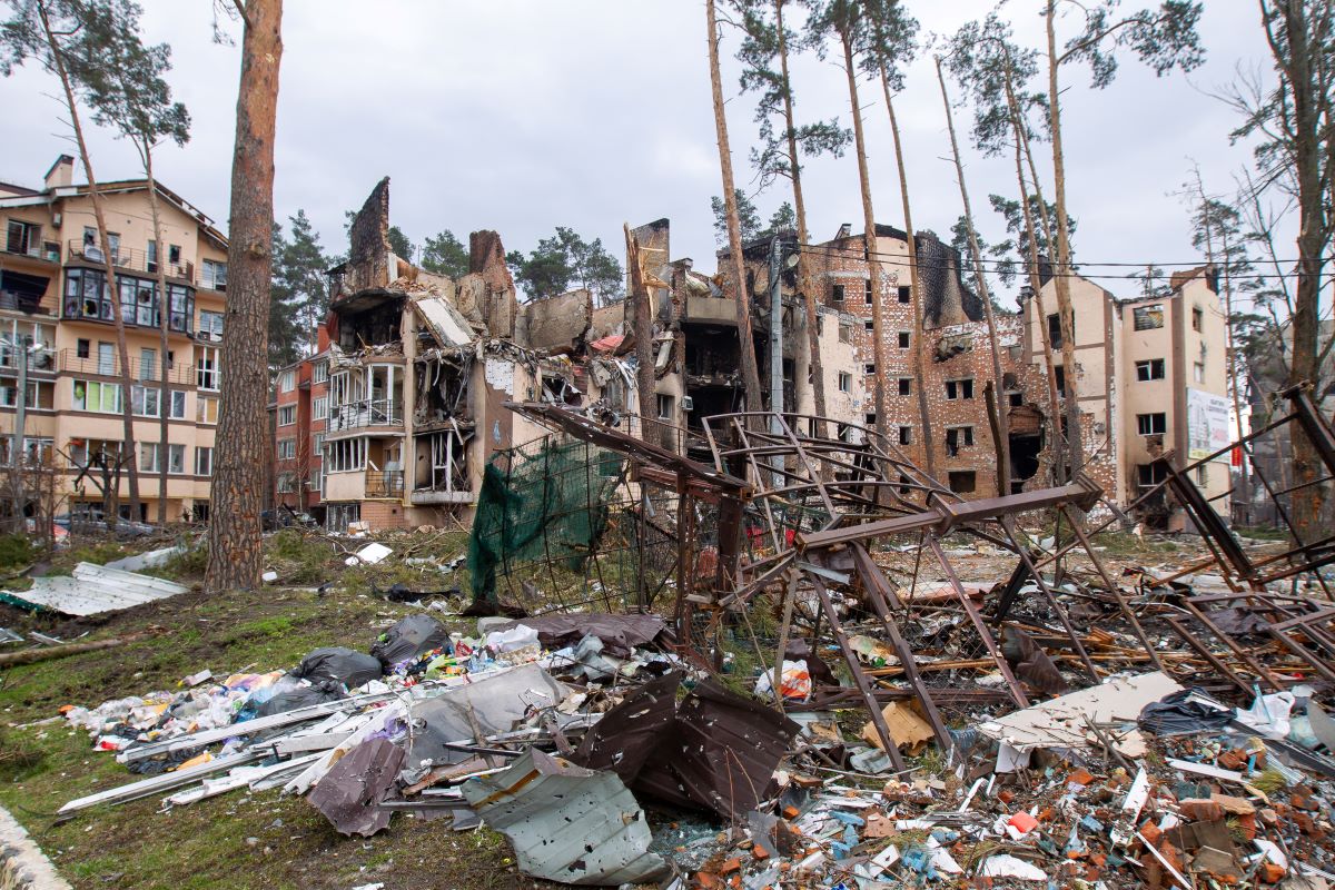 Architettura, la distruzione della città di Irpin, in Ucraina