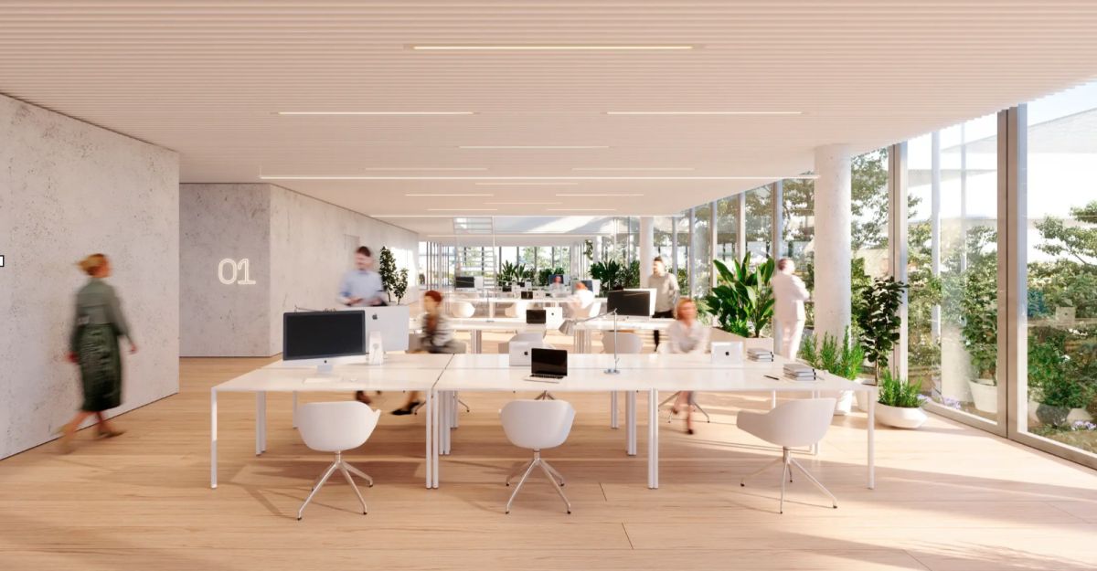 L'interno del Joint Research Center a Siviglia con le postazioni di lavoro condivise L'interno del Joint Research Center a Siviglia con le postazioni di lavoro condivise
