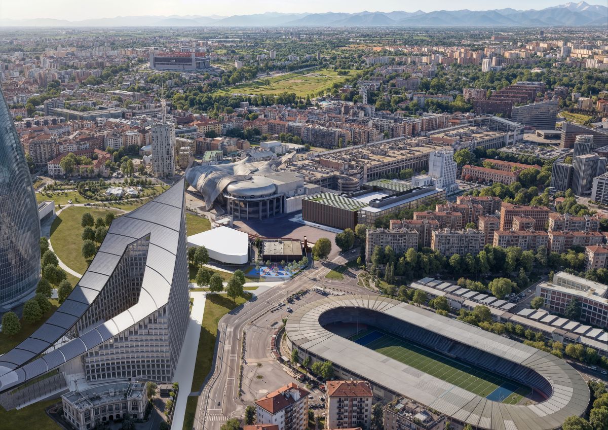 Vista dall'alto del nuovo Centro di Produzione Rai di via Gattamelata a Milano presentato da Lombardini22 Vista dall'alto del nuovo Centro di Produzione Rai di via Gattamelata a Milano presentato da Lombardini22