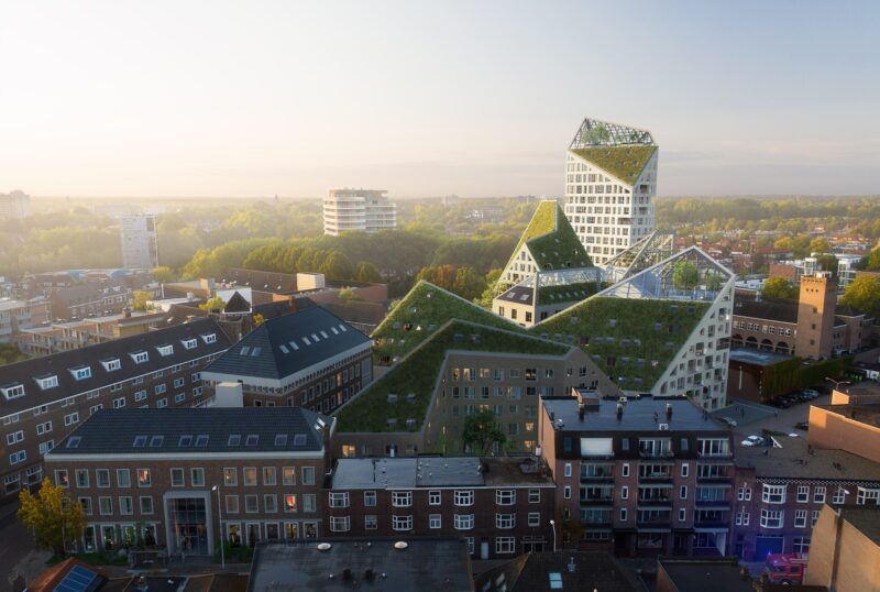 Nieuw Bergen: profili che richiamo la forma dei diamanti e tetti green