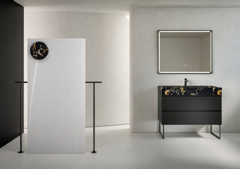La proposta di interior design per il bagno Fiora con Wave, INGLET e Skin Panels