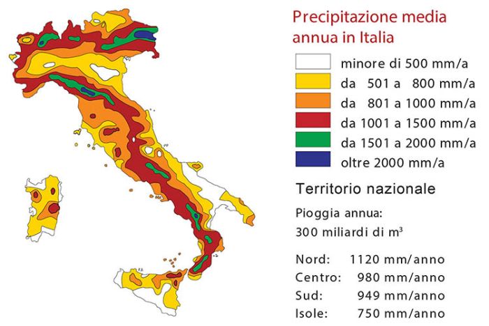 Precipitazione media annua in Italia