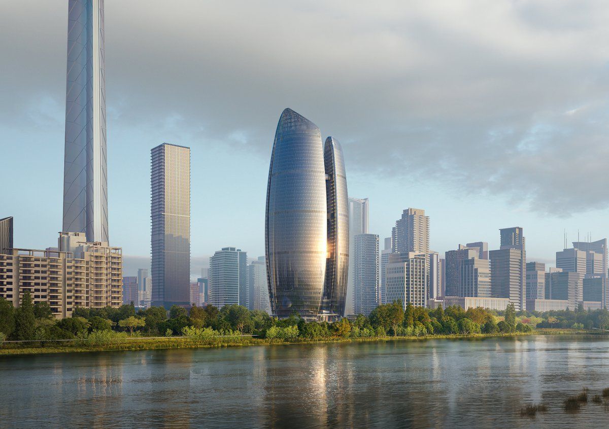 Taikang Financial Center: forma circolare e tre torri collegate da giardini