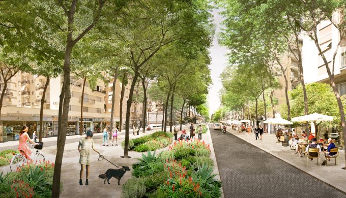 Riforestazione urbana a Roma, rendering via Tuscolana