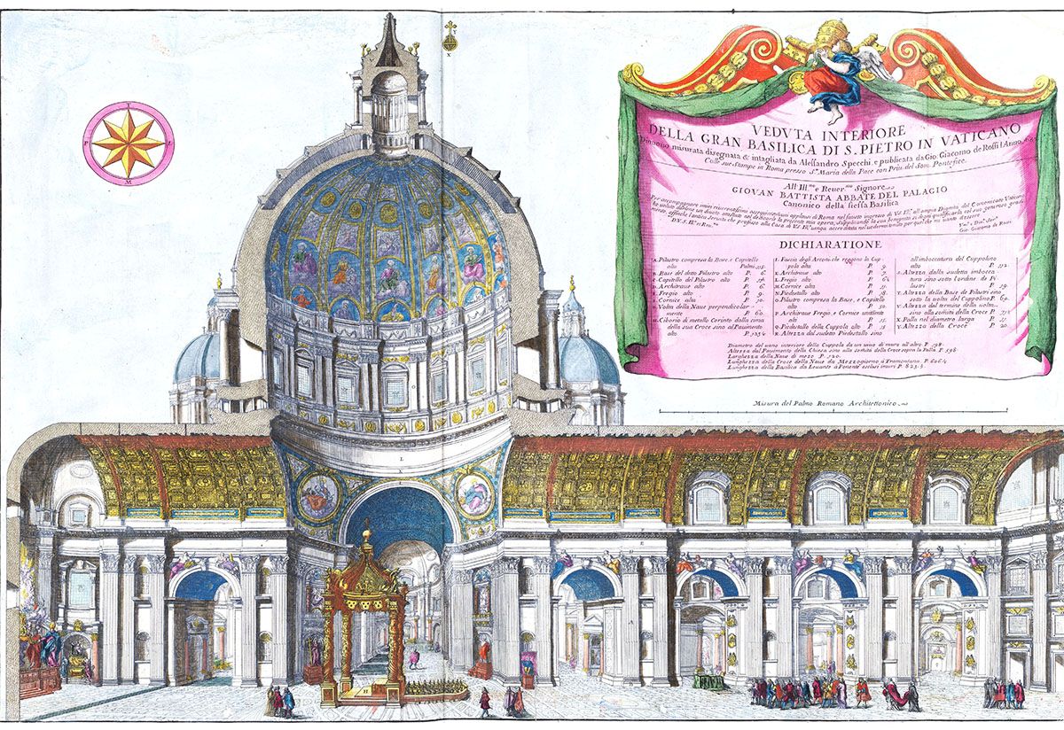 Sezione longitudinale della basilica di S. Pietro e Cupola, (Alessandro Specchi, 1687)