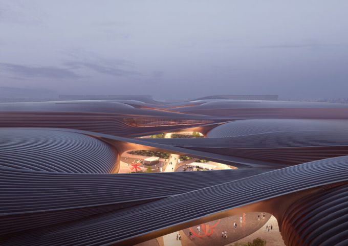 La trama dei tetti del Centro fieristico internazionale di Pechino