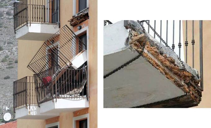 Crollo balcone realizzato in xlam dopo il terremoto a l'Aquila