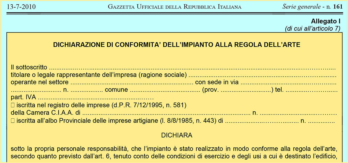 La Dichiarazione di Conformità dell’impianto (DiCo) a regola d'arte