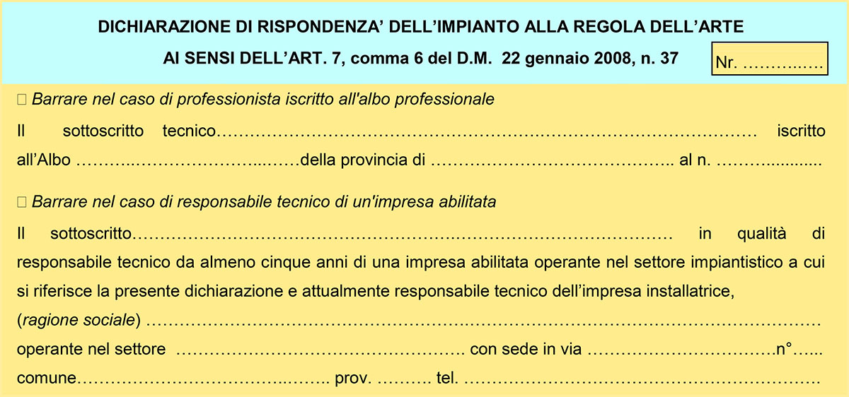 dichiarazione di rispondenza impianto regola d'arte