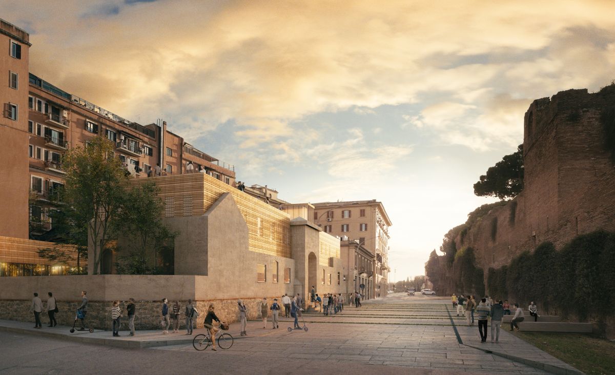 Riqualificazione ex filanda, render del nuovo complesso antistante le Mura Aureliane 