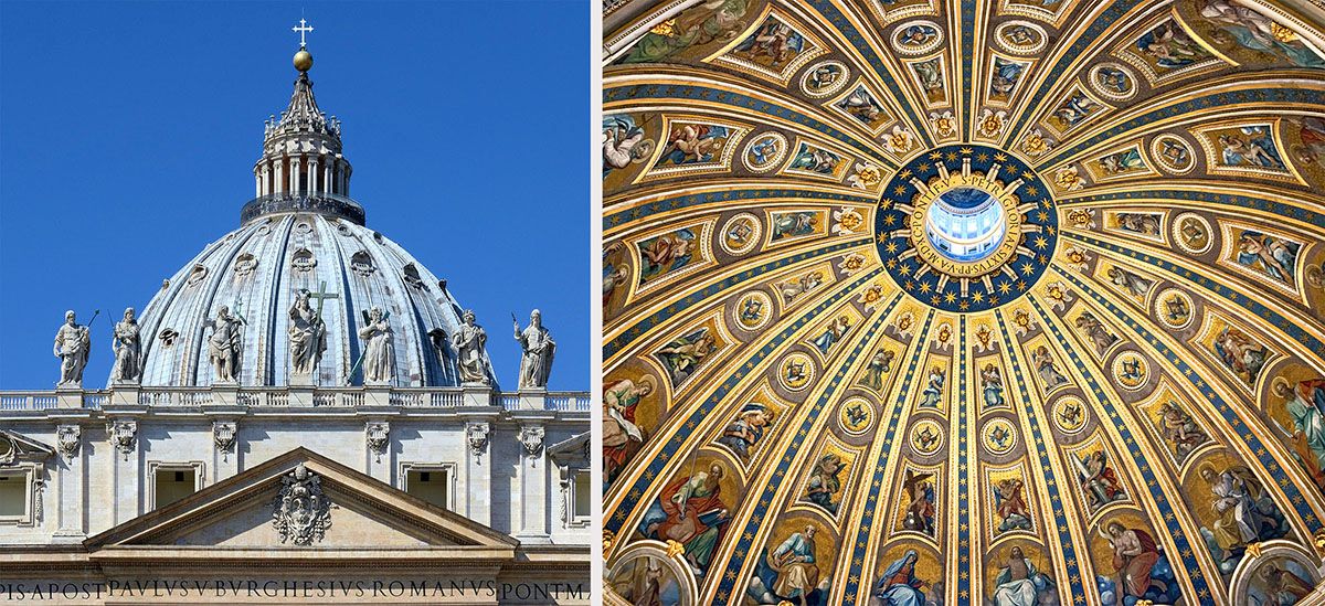 La cupola di San Pietro: esterno ed interno.