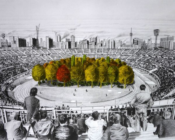 300 alberi installati nello stadio di Klagenfurt in Austria