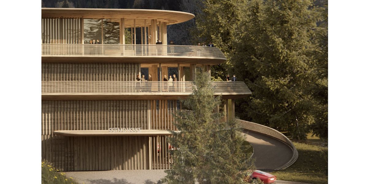 Particolare della facciata della Gstaad House