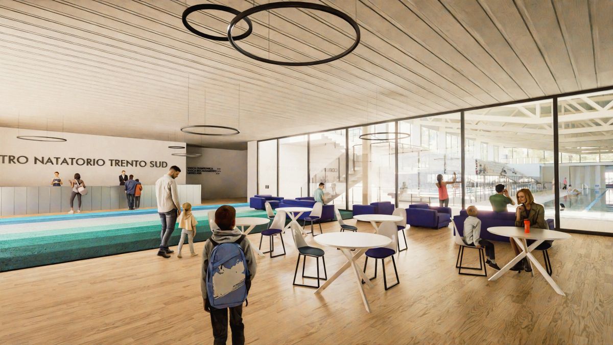 La hall dell’impianto natatorio di Trento firmato Progetto CMR