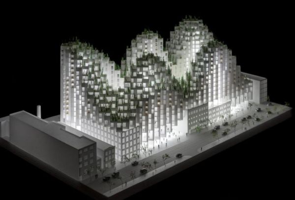 Render progetto King Toronto realizzato con mattoni di vetro, integrati in uno scheletro di calcestruzzo