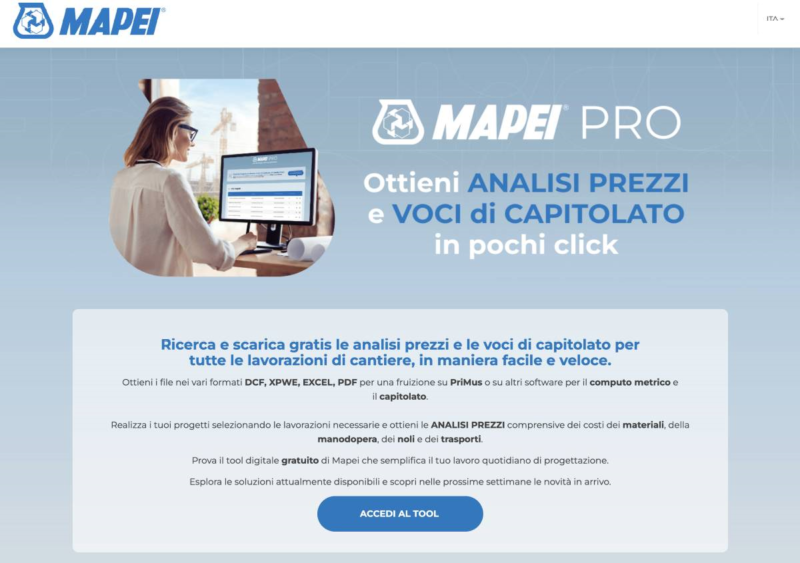 “Mapei Pro – Analisi prezzi e voci di capitolato”, il tool gratuito che semplifica la progettazione