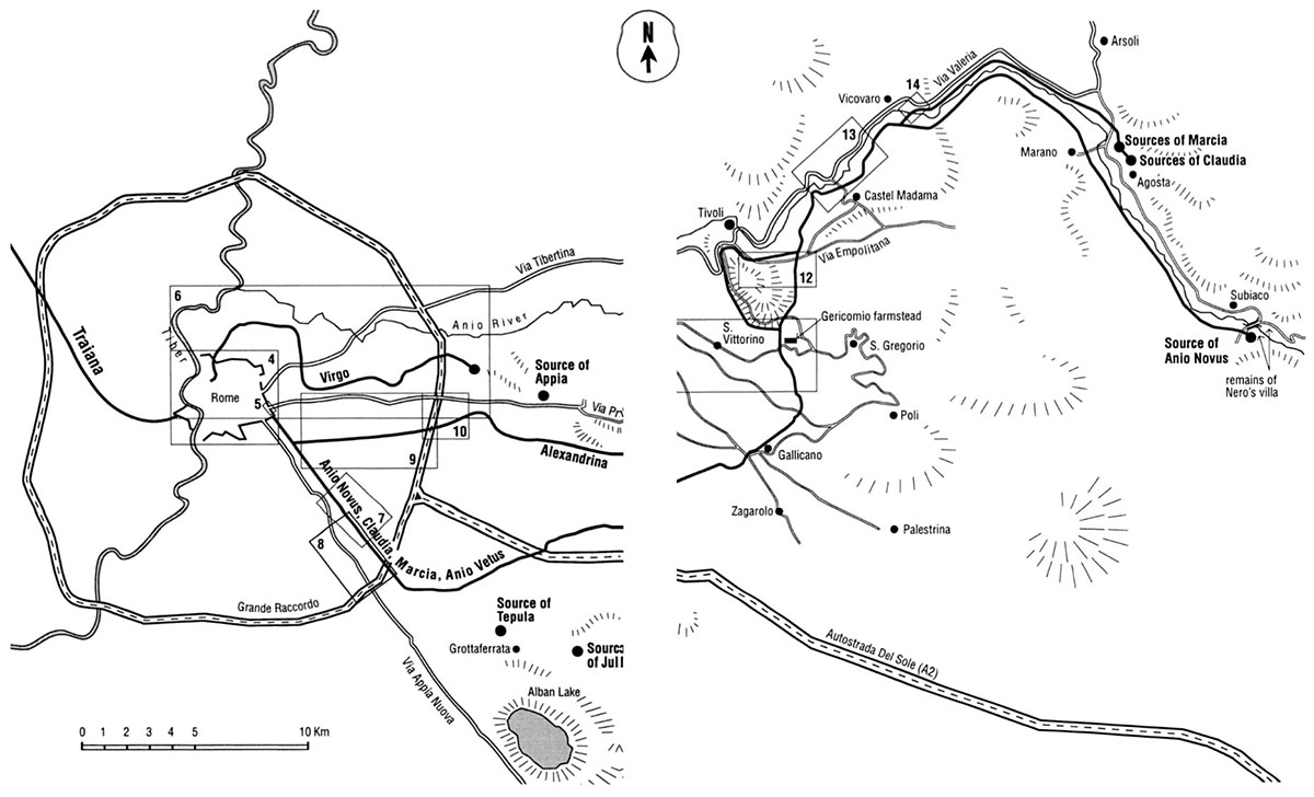 Mappa acquedotti della Roma antica (Aicher 1995)