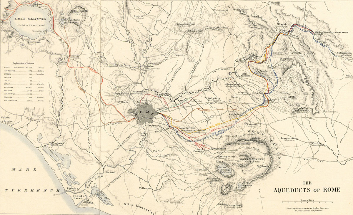 Mappa degli acquedotti di Roma (Fotolitografia, 1896)
