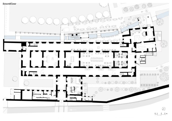 Planimetria del piano terra dopo la riqualificazione del monastero delle Serve di Maria Addolorata ad Arco 