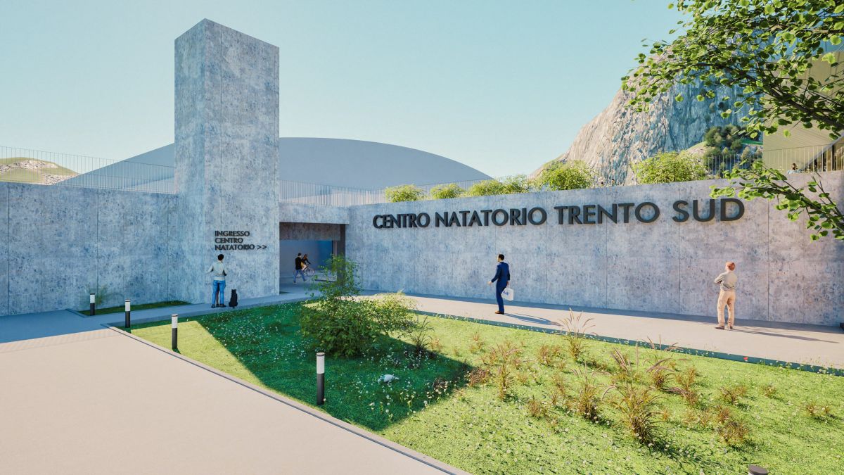 L’ingresso esterno del nuovo impianto natatorio di Trento