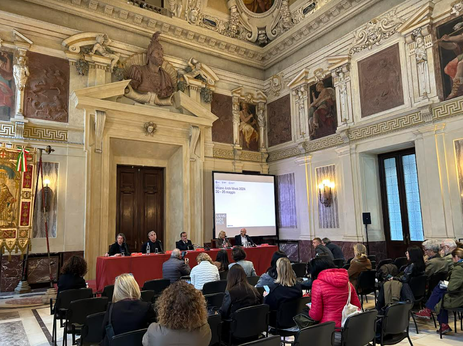 Un momento della presentazione di Milano Arch Week 2024 a Palazzo Marino