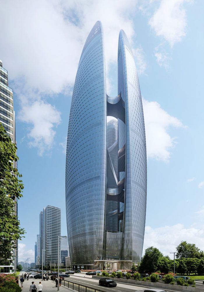 Il profilo di una delle tre torri del Taikang Financial Center