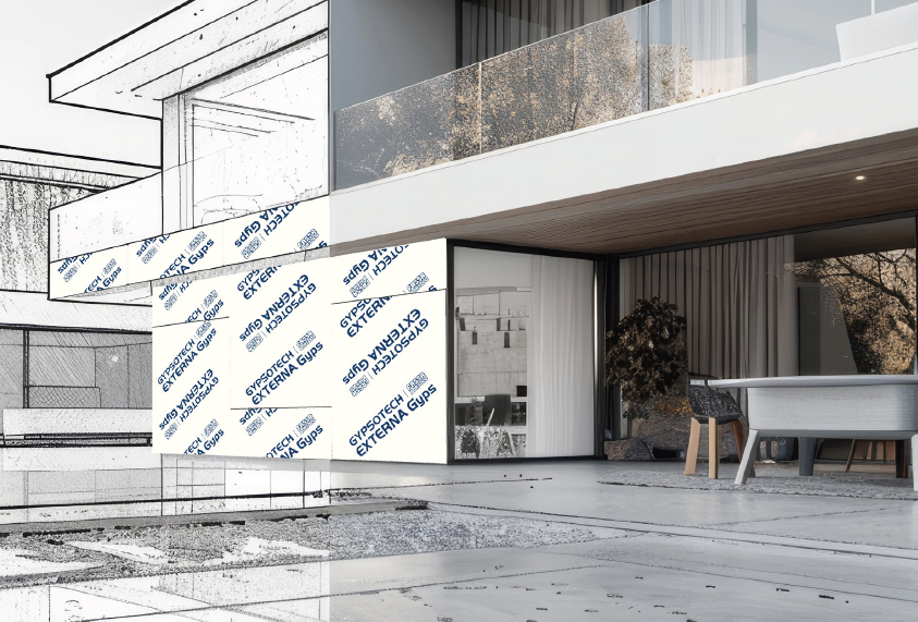 Gypsotech EXTERNA Gyps, lastra in gesso rinforzata con rete di Fassa Bortolo per sistemi a secco per esterno Gypsotech EXTERNA Gyps, lastra in gesso rinforzata con rete di Fassa Bortolo per sistemi a secco per esterno