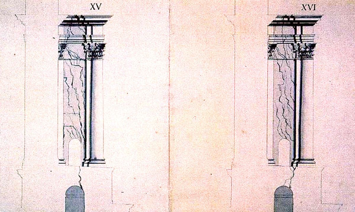 Rilievi delle lesioni dei contrafforti della cupola di San Pietro, Luigi Vanvitelli, 1742