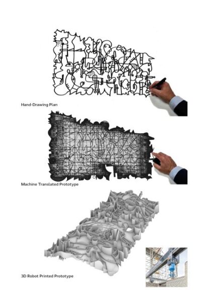 Il disegno a mano da cui è nato il progetto del Museo della letteratura stampato in 3D a Seoul